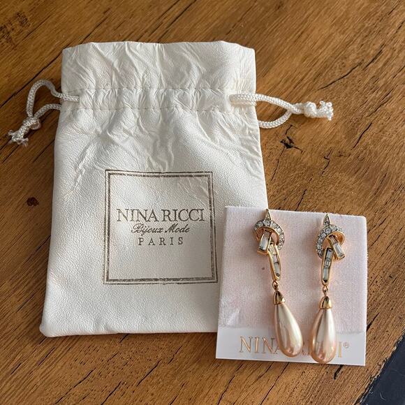 Nina Ricci Jewelry - Vintage Nina Ricci Gold Tone Faux Pearl Drop Earrings 100% Charity